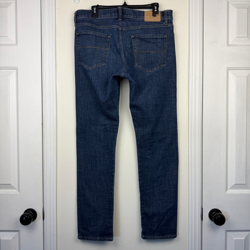 Lucky Brand 110 SLIM Blue Jeans Mens 34x32 Cotton STRETCH Dark Wash Denim - Picture 4 of 14